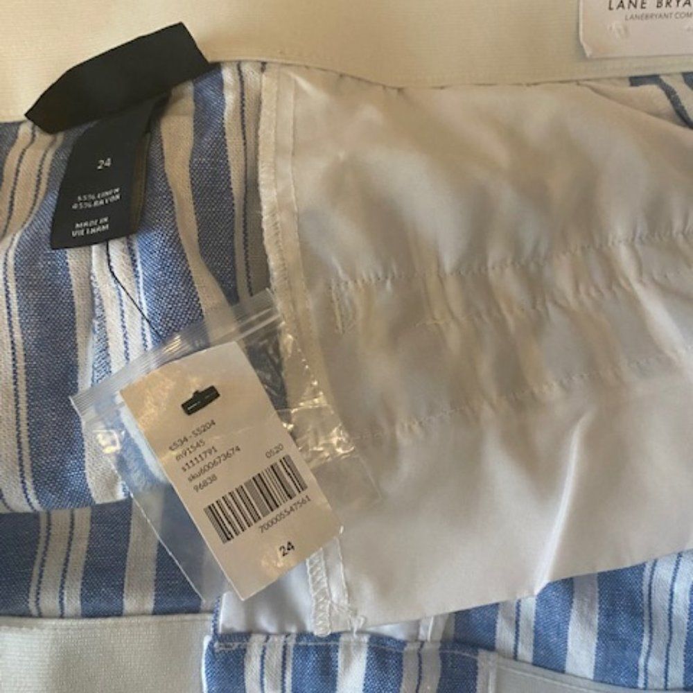 Lane Bryant Blue/White stripe High-Rise belted Linen Blend Chino shorts, size 24 - Picture 3 of 4